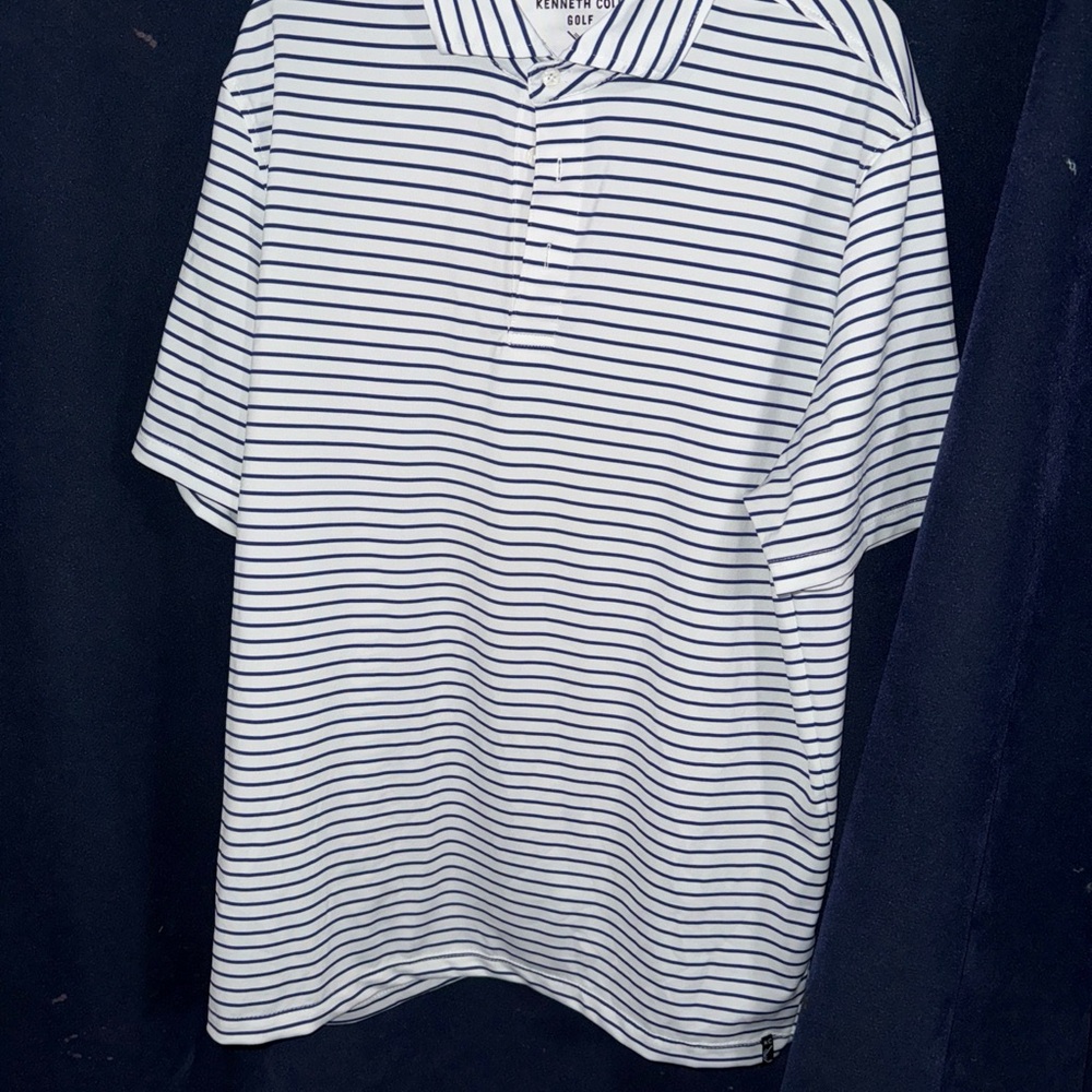 Kenneth Cole New York White and Blue Golf Polo Shirt Classic Style